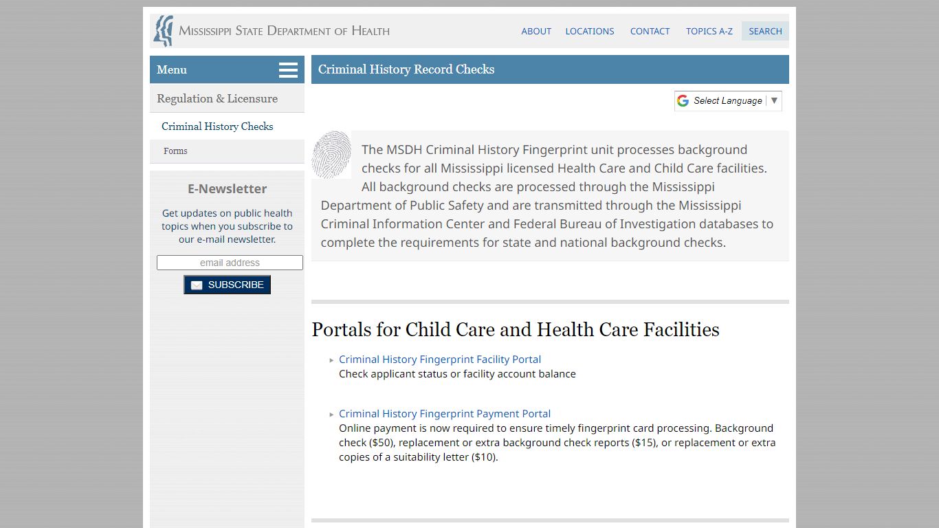 Criminal History Checks - Mississippi State Department of Health