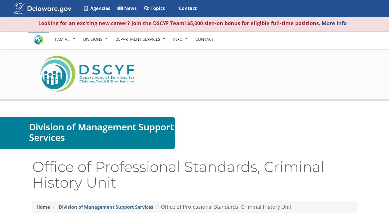 Office of Professional Standards, Criminal History Unit